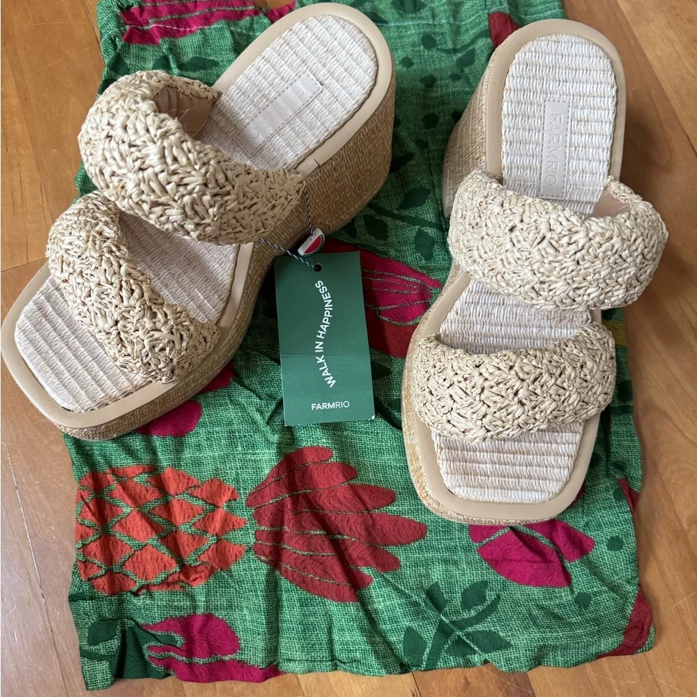 Farm Rio Natural Crocheted Puffy Platform Sandals - Picture 9 of 9